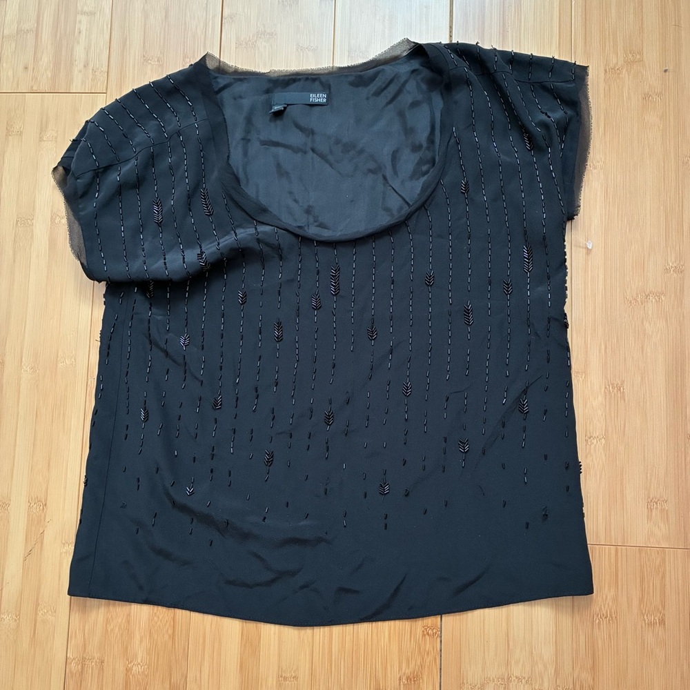 Elegant 100% Silk Beaded Black Women's Top Sz Small